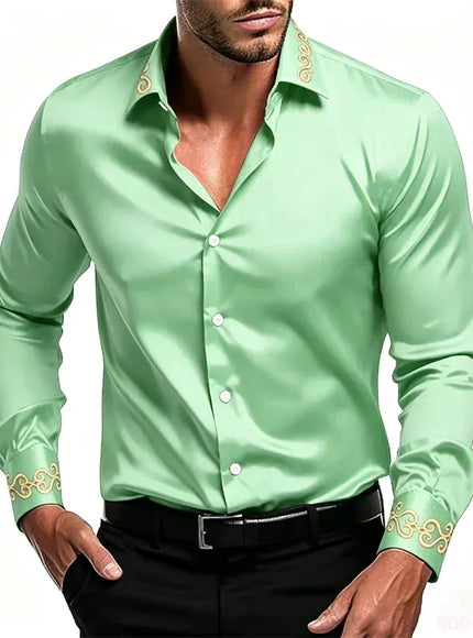 KissICON QAZ-0240 / XXXL Gold Patterned Black LongSleeve Business Formal Shirt