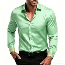 KissICON QAZ-0240 / XXXL Gold Patterned Black LongSleeve Business Formal Shirt