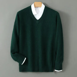 KissICON qianjun lv DBR025 / L / Pack of 1 Luxurious Mens Pure Mink VNeck Knit Sweater
