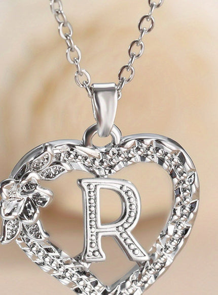 jkthpu-45 R KissIcon Elegant Initial Heart Necklace - CZ Birthstone