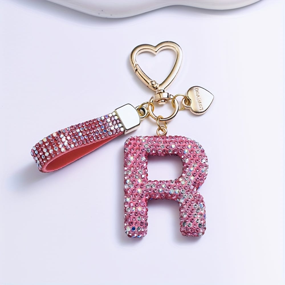 KissICON R Sparkling Pink  White Initial PVC Keychain Gift