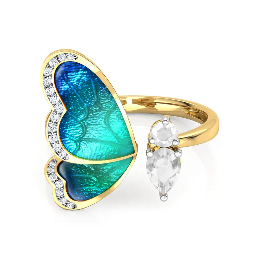 KissICON R822-HUANGJIN / resizable Kissicon Adjustable Blue Butterfly Zircon Ring – Gift