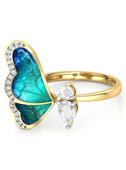 KissICON R822-HUANGJIN / resizable Kissicon Adjustable Blue Butterfly Zircon Ring – Gift