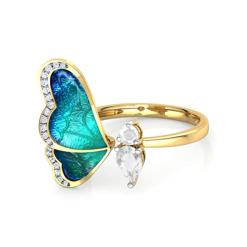 KissICON R822-HUANGJIN / resizable Kissicon Adjustable Blue Butterfly Zircon Ring – Gift