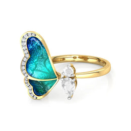 KissICON R822-HUANGJIN / resizable Kissicon Adjustable Blue Butterfly Zircon Ring – Gift