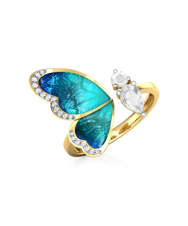 KissICON R822-HUANGJIN / resizable Kissicon Adjustable Blue Butterfly Zircon Ring – Gift
