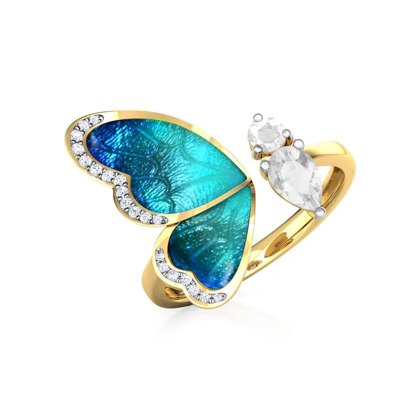 KissICON R822-HUANGJIN / resizable Kissicon Adjustable Blue Butterfly Zircon Ring – Gift