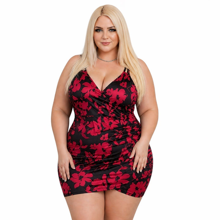 Radiant Red Floral Plus Size Party Mini Dress | KissICON