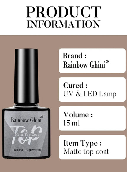 KissICON Rainbow Ghini 10ml matte top coat gel Nail