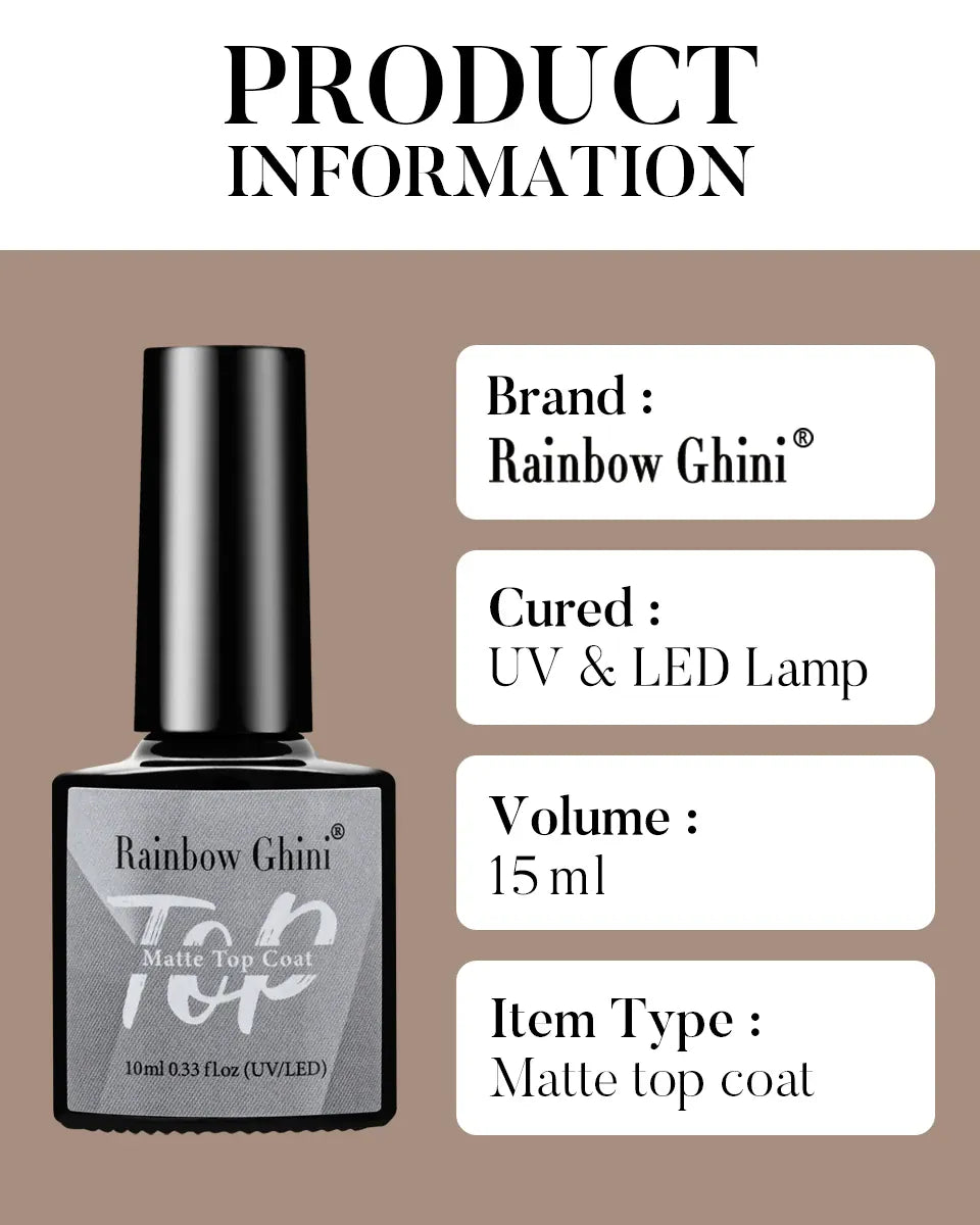 KissICON Rainbow Ghini 10ml matte top coat gel Nail