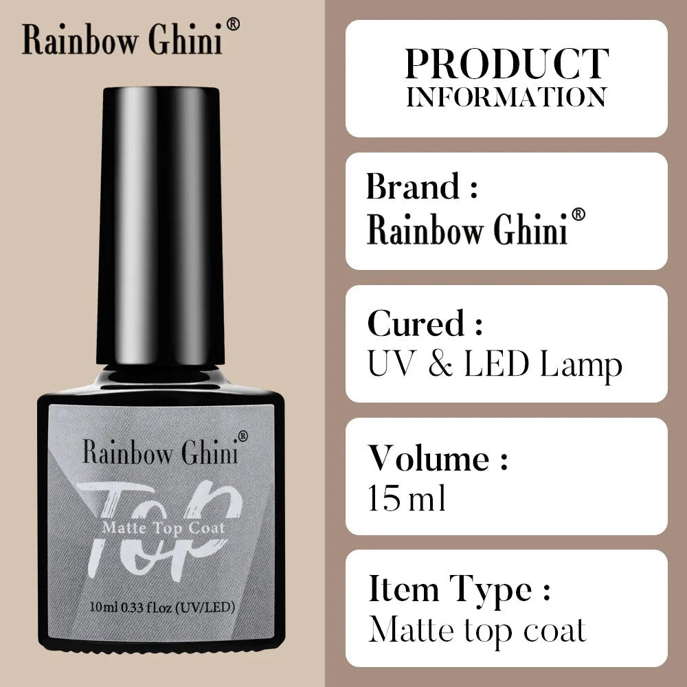 KissICON Rainbow Ghini 10ml matte top coat gel Nail