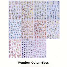 KissICON Random Color / 5 Sheets Kiss Icon Floral Nail Stickers Set - Golden