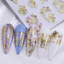 KissICON Random Color / 5 Sheets Kiss Icon Floral Nail Stickers Set - Golden