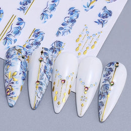 KissICON Random Color / 5 Sheets Kiss Icon Floral Nail Stickers Set - Golden