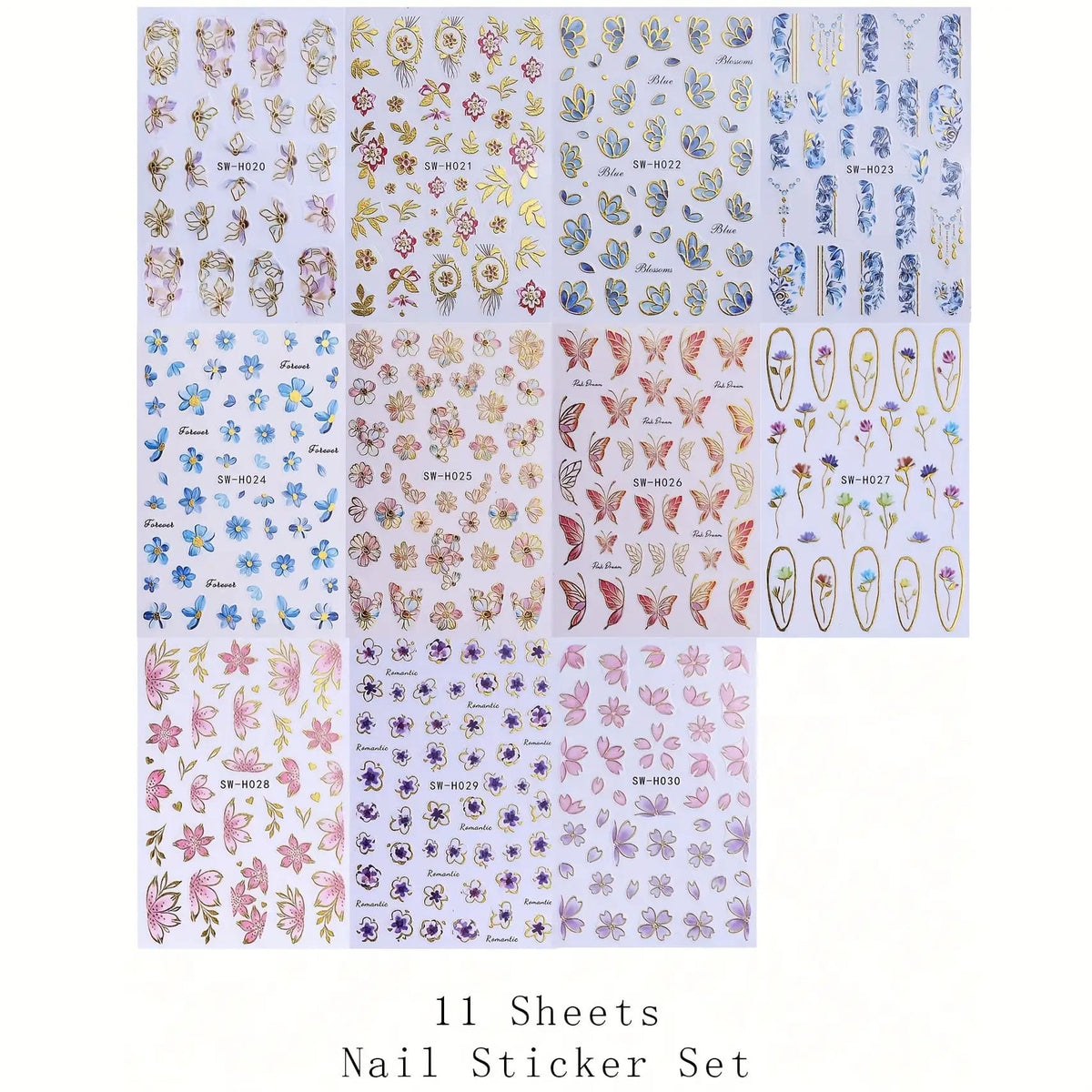 KissICON Random Color / 5 Sheets Kiss Icon Floral Nail Stickers Set - Golden