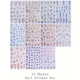 KissICON Random Color / 5 Sheets Kiss Icon Floral Nail Stickers Set - Golden