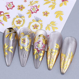 KissICON Random Color / 5 Sheets Kiss Icon Floral Nail Stickers Set - Golden