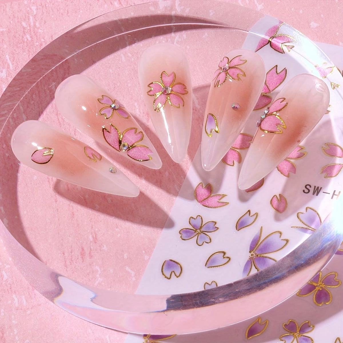 KissICON Random Color / 5 Sheets Kiss Icon Floral Nail Stickers Set - Golden