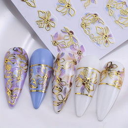 KissICON Random Color / 5 Sheets Kiss Icon Floral Nail Stickers Set - Golden