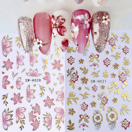 KissICON Random Color / 5 Sheets Kiss Icon Floral Nail Stickers Set - Golden