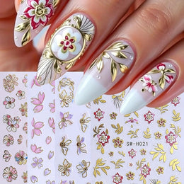 KissICON Random Color / 5 Sheets Kiss Icon Floral Nail Stickers Set - Golden