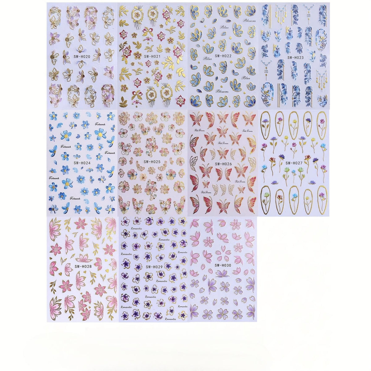 KissICON Random Color / 5 Sheets Kiss Icon Floral Nail Stickers Set - Golden