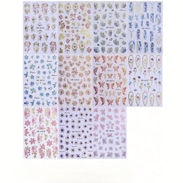 KissICON Random Color / 5 Sheets Kiss Icon Floral Nail Stickers Set - Golden