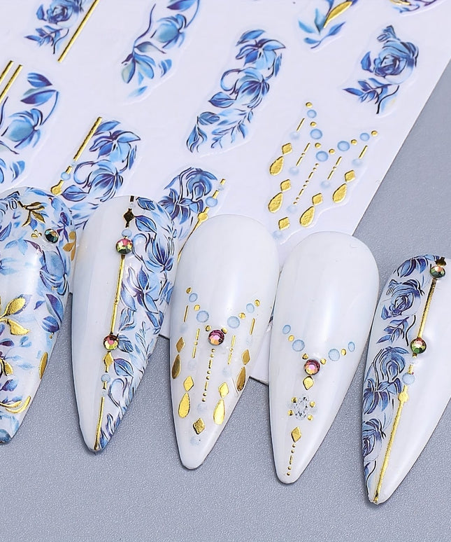 KissICON Random Color / 5 Sheets Kiss Icon Floral Nail Stickers Set - Golden