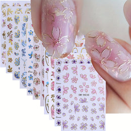 KissICON Random Color / 5 Sheets Kiss Icon Floral Nail Stickers Set - Golden