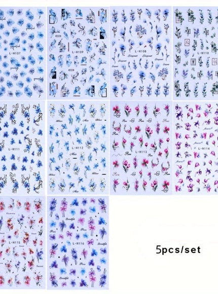KissICON Random Style / 5pcs KissIcon 3D Geometry Flower Nail Stickers - Glossy