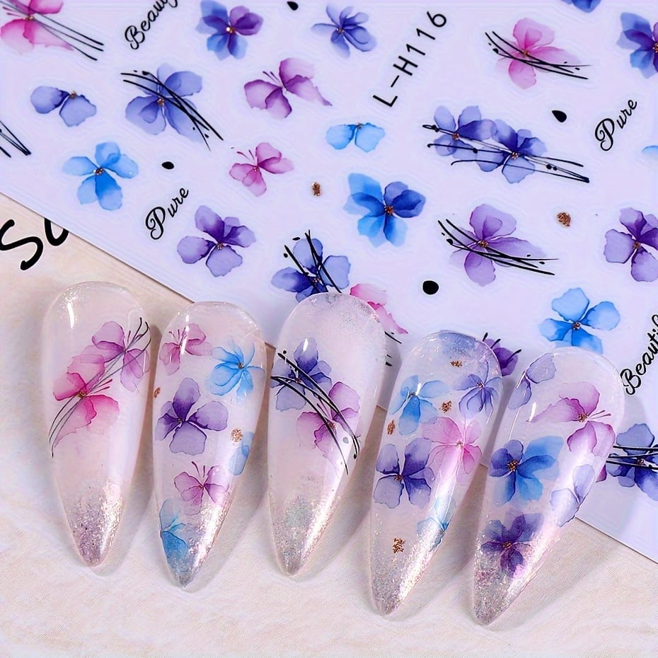 KissICON Random Style / 5pcs KissIcon 3D Geometry Flower Nail Stickers - Glossy