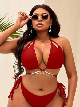 KissICON Red / 0XL Curve Solid Color Halter Tie Triangle Cup