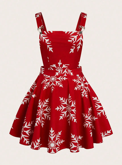 KissICON Red / 0XL Sweetra Elegant Red Snowflake Print A-line Mini Dress