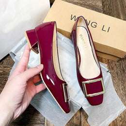 KissICON Red 1 / 34 Flats Women's Shoes Patent Leather Square Buckle Shoes