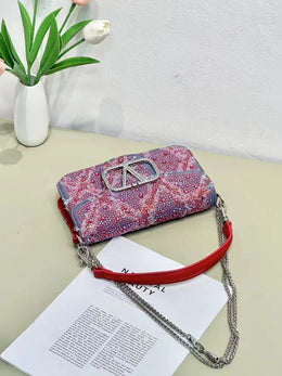 Dropshipman Red / 23x5x13cm 2025 Elegant And Fashionable Underarm Bag Women Shoulder Bag Denim Diamond Handbag Chain Crossbody Bag Suitable For Daily Use