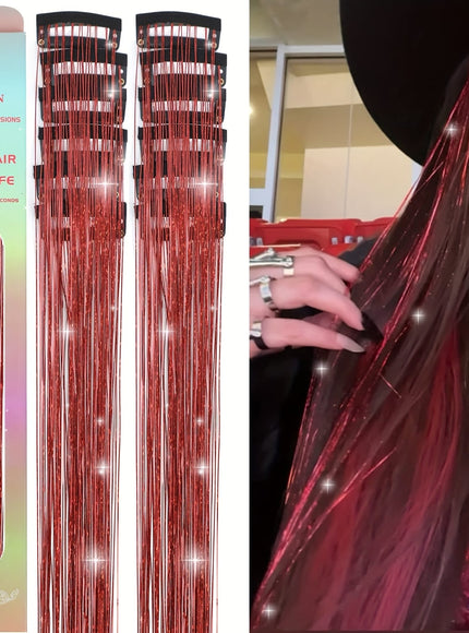 KissICON Red / 24inch KissIcon Clip In Hair Tinsel TwelvePcs - Sparkly