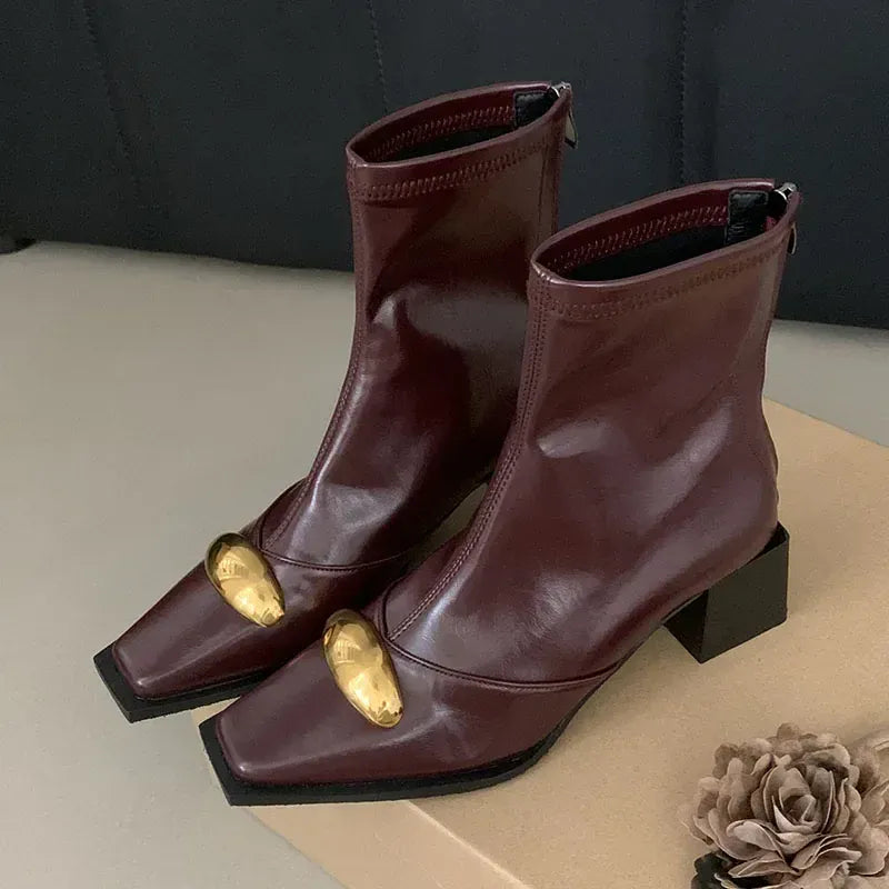 KissICON red / 35 New Shoes Designer Metal Women Ankle Elastic Boots