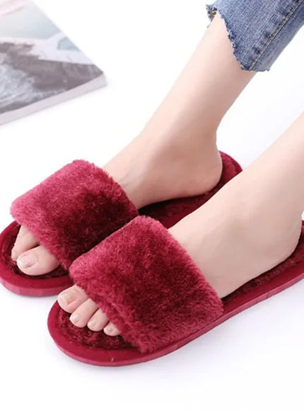 KissICON Red / 36-37 1 Pair Women Slippers New Fashion Plush Shallow