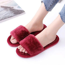 KissICON Red / 36-37 1 Pair Women Slippers New Fashion Plush Shallow