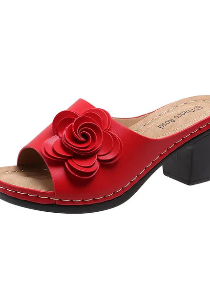 KissICON Red / 37 Red Flower Decor High Heels Sandals for Women