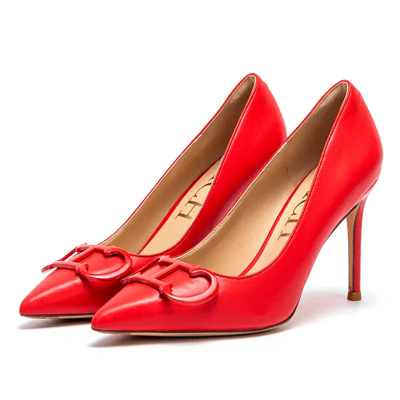 Dropshipman Red / 38 CHCH Women's High Heels New Pointed Metal Buckle Party Carnival Women's Shoes 9cm