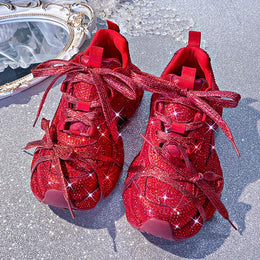 Dropshipman Red / 38 Women Luxury Platform Sneakers Bling Bling Casual Outdoor Shoes High Quality Running Tennis Sneakers Lace Up Fashion Sport Shoes