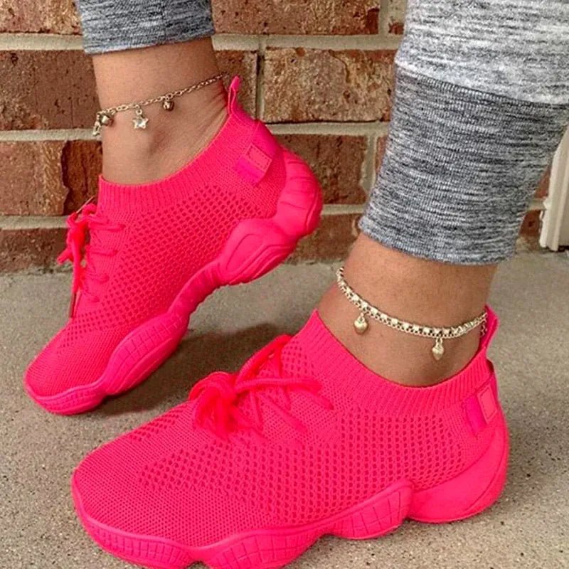Dropshipman Red / 38 Women's Sneakers 2024 New Fashion Breathable Trainers Comfortable Sneakers Women Mesh Fabric Lace Up Female Footwear Women Shoes