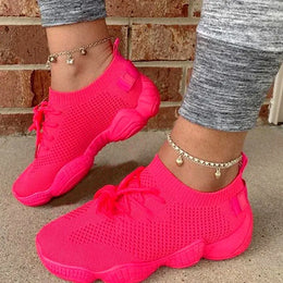 Dropshipman Red / 38 Women's Sneakers 2024 New Fashion Breathable Trainers Comfortable Sneakers Women Mesh Fabric Lace Up Female Footwear Women Shoes