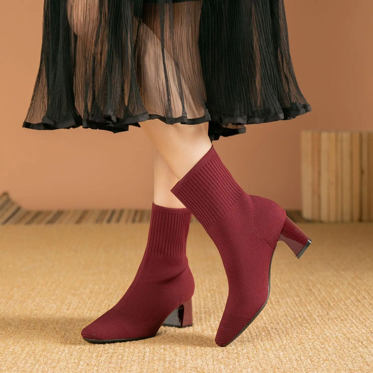 KissICON Red / 39 / CHINA Women's Boots 2025 New Fashion Pointed Soft Knitted