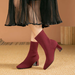KissICON Red / 39 / CHINA Women's Boots 2025 New Fashion Pointed Soft Knitted