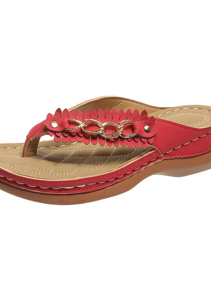 KissICON Red / 39 Metal Chain Wedges Sandals for Women Tassels Decor