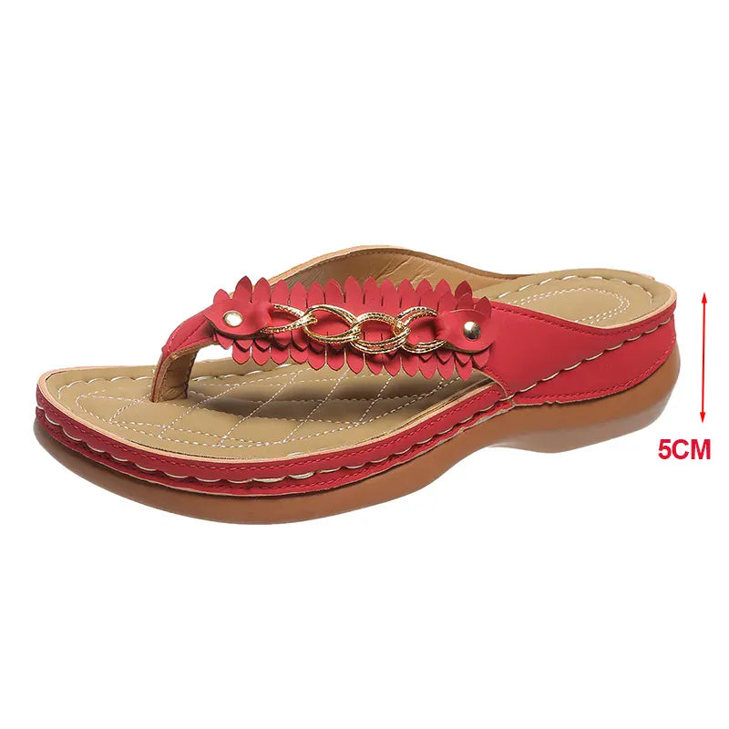 KissICON Red / 39 Metal Chain Wedges Sandals for Women Tassels Decor