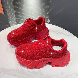 Dropshipman Red / 40 Shoes for Women 2024 New Shiny Rhinestone Women's Sneakers Shoes Autumn Korean Fashion Thick Sole Sports Shoes Zapatos De Mujer