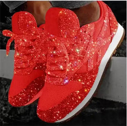 Dropshipman Red / 43 2024 New Women Flat Sneakers Casual Bling Vulcanized Shoes Women Mesh Lace Up Platform Plus Size Fashion Outdoor Woman Shoes